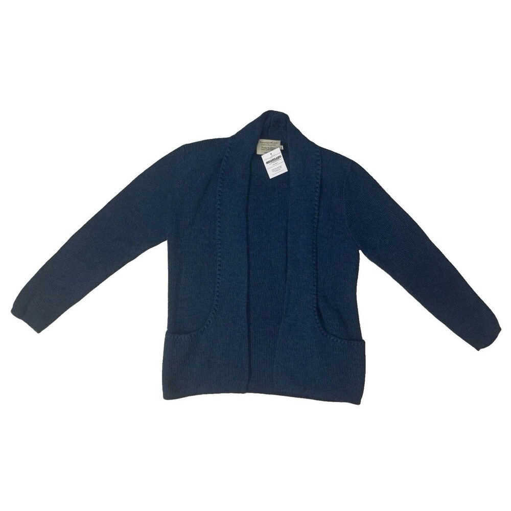 Peruvian Link Sweater Cardigan Womens One Sz Blue Alpaca Knit Open Front Pockets